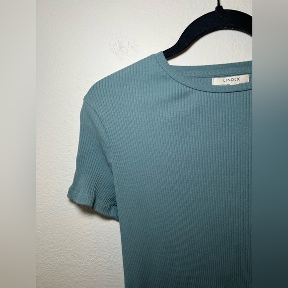 Blue Fitted Ribbed Short Sleeve T-Shirt - Picture 2 of 3
